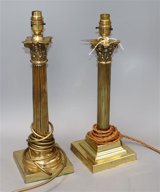 Two brass Corinthian column table lamps